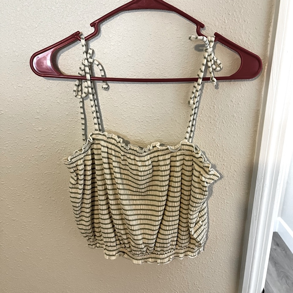 White and green strip Crop top, size medium